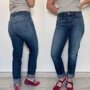 J Brand | Jake Adored Distressed Dark Wash Mid-Rise Skinny Jeans